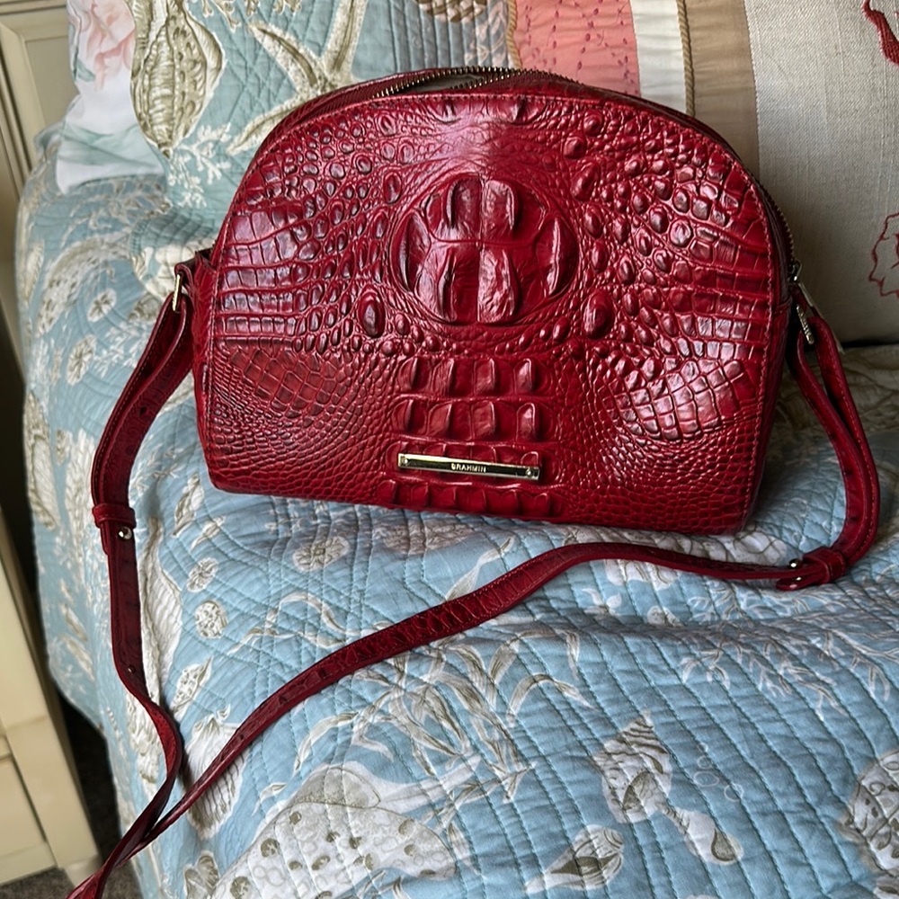 Brahmin Red Crocodile Embossed Leather Crossbody